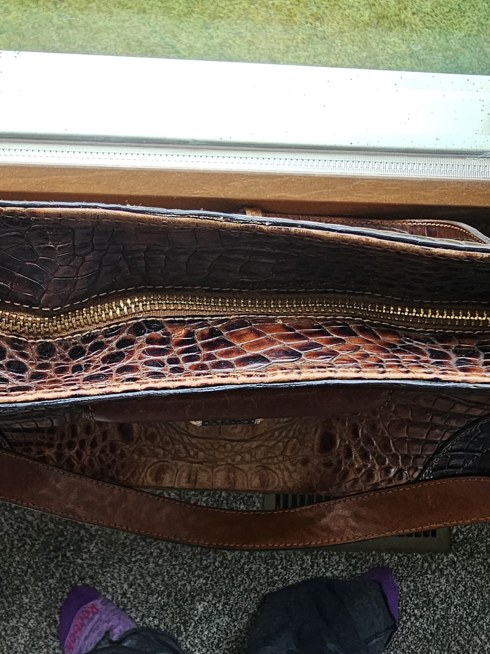 Brahmin Brown Croc-Embossed Leather Shoulder Bag - Picture 5 of 9